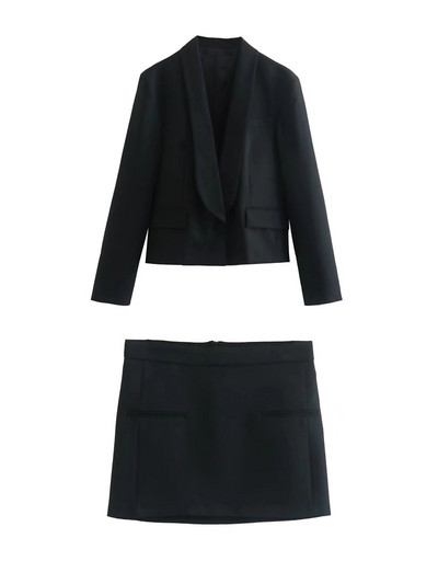 Kumsvag Γυναικεία κοστούμια casual φούστα 2 τεμαχίων Σετ 2022 Φθινοπωρινά μονόχρωμα παλτό και φούστες Γυναικεία Κομψά Κοστούμια για πάρτι