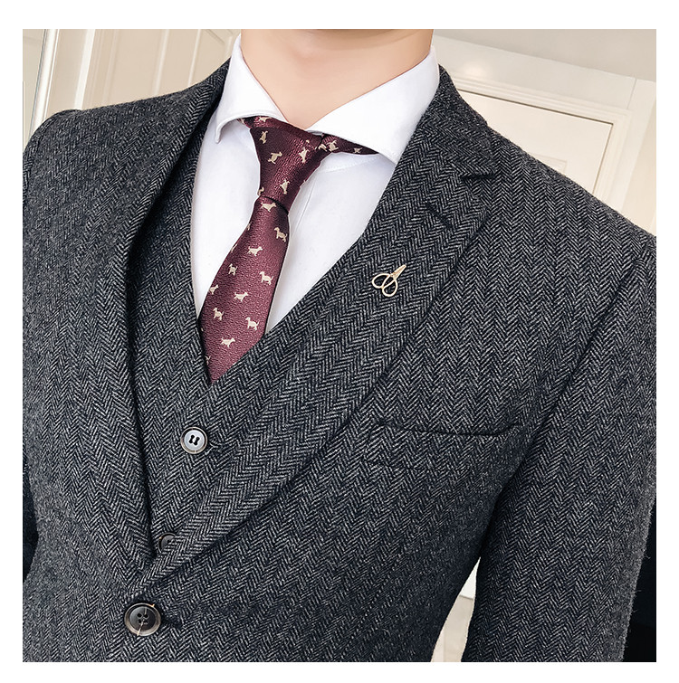 Ανδρικά επίσημα 3 τεμάχια Ανδρικά κοστούμια με σχέδιο ψαροκόκκαλο Slim Fit Ανδρικά σμόκιν για γαμπρούς (Σακάκι+γιλέκο+παντελόνι)