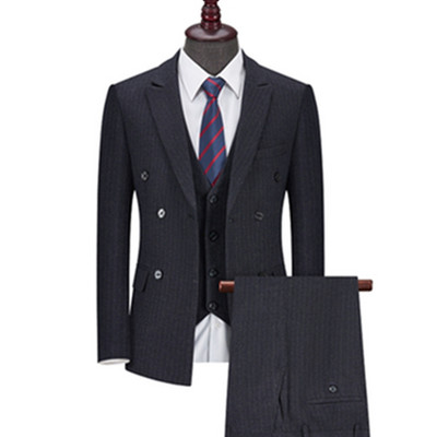 Γιλέκο κοστούμι Παντελόνι 3 τμχ Σετ / 2022 Fashion New Men`s Casual Γαμπρός Γαμπρός Συνέντευξη ρίγα Κοστούμια γραφείου Μπλέιζερ γιλέκο