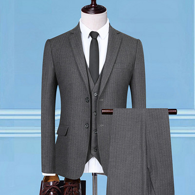 Γιλέκο κοστούμι Παντελόνι 3 τμχ Σετ / 2022 Fashion New Men`s Casual Γαμπρός Γαμπρός Συνέντευξη ρίγα Κοστούμια γραφείου Μπλέιζερ γιλέκο