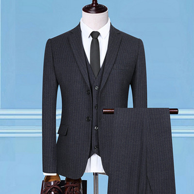 Γιλέκο κοστούμι Παντελόνι 3 τμχ Σετ / 2022 Fashion New Men`s Casual Γαμπρός Γαμπρός Συνέντευξη ρίγα Κοστούμια γραφείου Μπλέιζερ γιλέκο