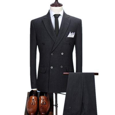 Γιλέκο κοστούμι Παντελόνι 3 τμχ Σετ / 2022 Fashion New Men`s Casual Γαμπρός Γαμπρός Συνέντευξη ρίγα Κοστούμια γραφείου Μπλέιζερ γιλέκο