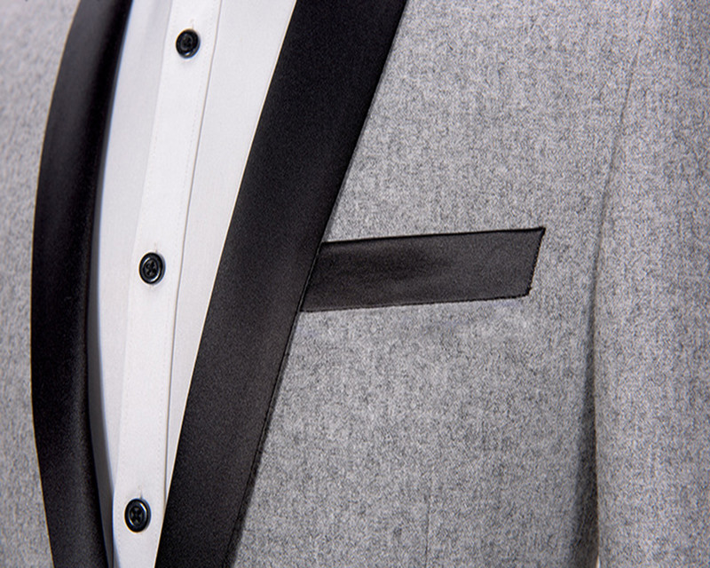Ανδρικά Κοστούμια Σάλι Γιακάς 2 τεμαχίων Λεπτή Εφαρμογή Γκρι Κοστούμι Ανδρικό Γαμπρός Μάλλινο Μπουφάν Σμόκιν για Γάμο(Μπλάζερ+Παντελόνι+Γραβάτα)