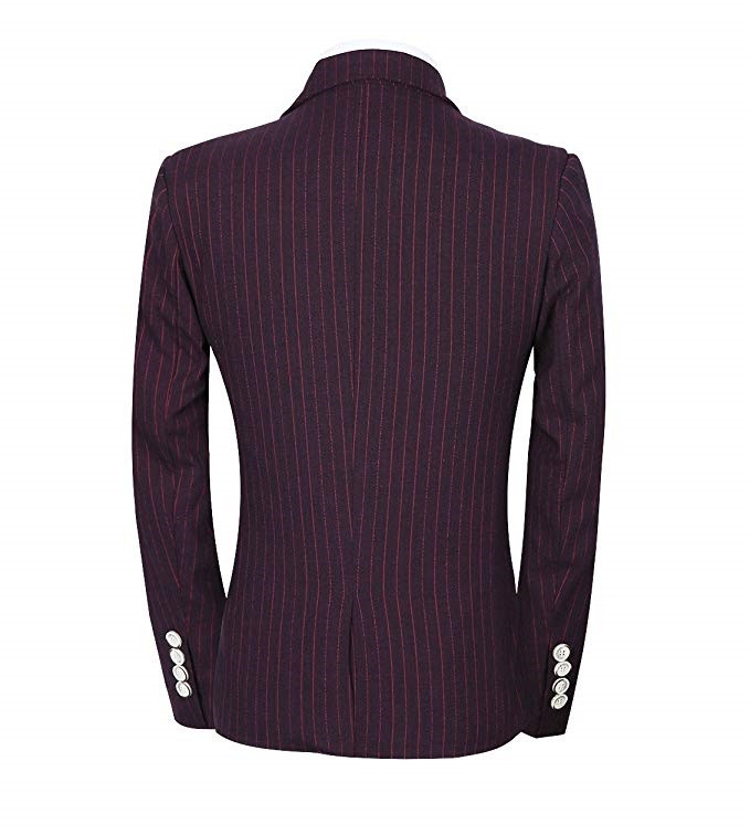 Ανδρικό κοστούμι με ρίγες 3 τεμαχίων casual φόρεμα κοστούμια με ένα κουμπί επίσημο πέτο με πέτο σμόκιν + γιλέκο + παντελόνι