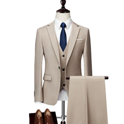 Ανδρικό κοστούμι επίσημο Business 3 τεμαχίων με πέτο σμόκιν Κουμπάρους με ένα κουμπί (Blazer+Γιλέκο+Παντελόνι)
