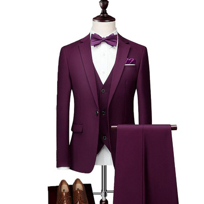 Ανδρικό κοστούμι επίσημο Business 3 τεμαχίων με πέτο σμόκιν Κουμπάρους με ένα κουμπί (Blazer+Γιλέκο+Παντελόνι)