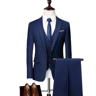 Ανδρικό κοστούμι επίσημο Business 3 τεμαχίων με πέτο σμόκιν Κουμπάρους με ένα κουμπί (Blazer+Γιλέκο+Παντελόνι)