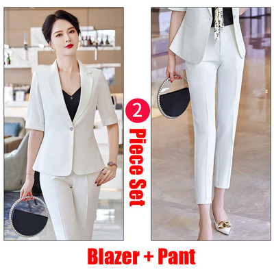 Γυναικεία επαγγελματικά κοστούμια παντελόνι και τζάκετ Γυναικεία βερίκοκο σακάκι Γυναικεία κοστούμια παντελονιών και σακάκια μισό μανίκι εργασίας Γραφείο ομοιόμορφο στυλ παντελόνι