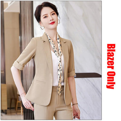 Γυναικεία επαγγελματικά κοστούμια παντελόνι και τζάκετ Γυναικεία βερίκοκο σακάκι Γυναικεία κοστούμια παντελονιών και σακάκια μισό μανίκι εργασίας Γραφείο ομοιόμορφο στυλ παντελόνι