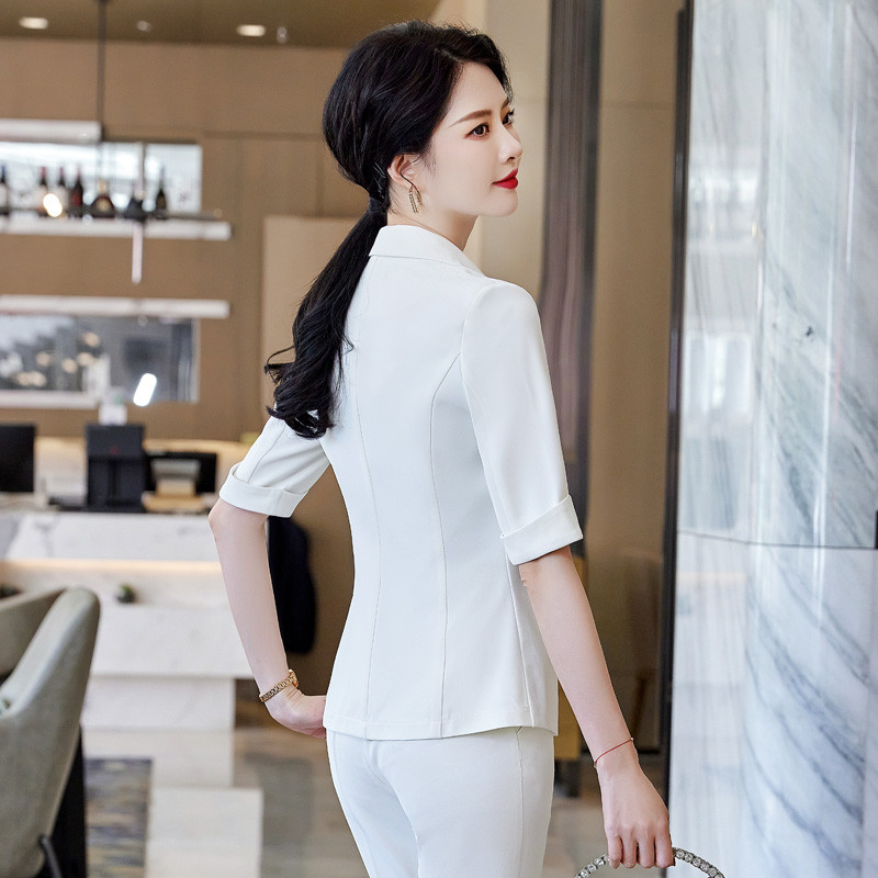 Γυναικεία επαγγελματικά κοστούμια παντελόνι και τζάκετ Γυναικεία βερίκοκο σακάκι Γυναικεία κοστούμια παντελονιών και σακάκια μισό μανίκι εργασίας Γραφείο ομοιόμορφο στυλ παντελόνι