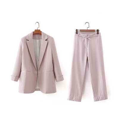 Σετ δύο τεμαχίων γραφείο Γυναικείο κοστούμι blazers ψηλόμεσο Φαρδύ παντελόνι κοστούμι πράσινο ροζ παντελόνι εργασίας Μπουφάν OL Παλτό Κορεάτικο