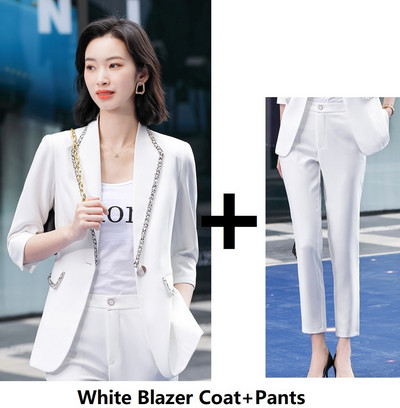 Κομψό OL Styles Blue Blazer Παντελόνι σετ δύο τεμαχίων Γυναικεία ρούχα γραφείου Γυναικεία επαγγελματικά κοστούμια Career Blazers Jackets Παλτό Plus Size