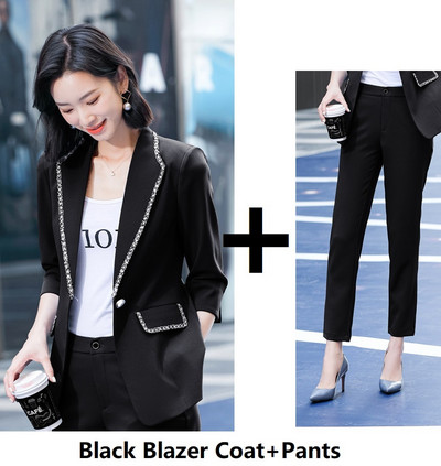 Κομψό OL Styles Blue Blazer Παντελόνι σετ δύο τεμαχίων Γυναικεία ρούχα γραφείου Γυναικεία επαγγελματικά κοστούμια Career Blazers Jackets Παλτό Plus Size