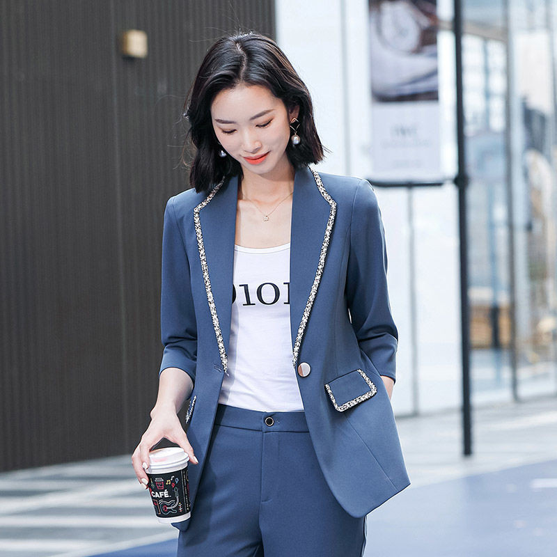 Κομψό OL Styles Blue Blazer Παντελόνι σετ δύο τεμαχίων Γυναικεία ρούχα γραφείου Γυναικεία επαγγελματικά κοστούμια Career Blazers Jackets Παλτό Plus Size