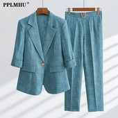 Κορεατικά σακάκια μόδας σετ 2 τεμαχίων Γυναικεία ρούχα Γυναικεία κοστούμια γραφείου Lady casual slim κοστούμι Κομψό χωρίς φόδρα κοστούμι σακάκι και παντελόνι μολύβι