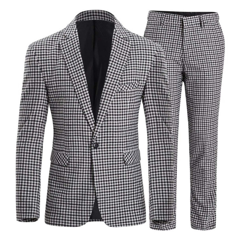 Férfi öltönyök Kockás Houndstooth 3/2 részes férfi öltönyök Alkalmi ingázó irodai öltönyök (blézer+mellény+nadrág+nyakkendő)
