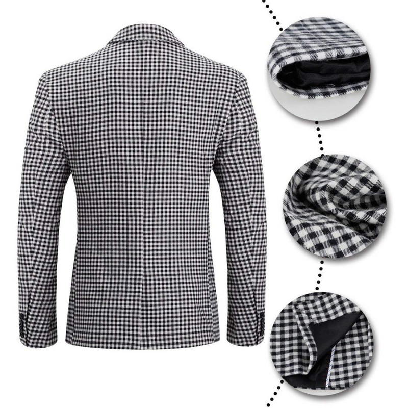 Férfi öltönyök Kockás Houndstooth 3/2 részes férfi öltönyök Alkalmi ingázó irodai öltönyök (blézer+mellény+nadrág+nyakkendő)