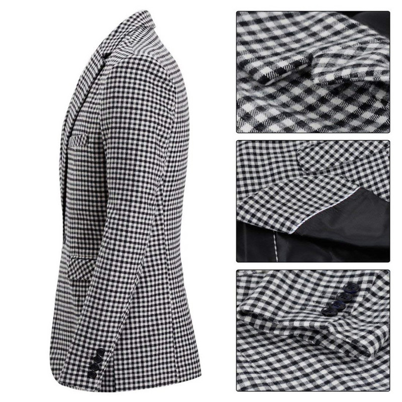 Férfi öltönyök Kockás Houndstooth 3/2 részes férfi öltönyök Alkalmi ingázó irodai öltönyök (blézer+mellény+nadrág+nyakkendő)