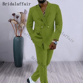 Bridalaffair Cross Lapel Design Мъжки костюм Оранжев Мъжко яке от 2 части Панталони Персонализиран моден сватбен костюм за младоженеца Смокинг Комплект блейзър