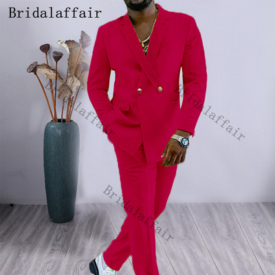 Bridalaffair Cross Lapel Design férfi öltöny narancssárga 2 részes férfi kabát nadrág egyedi divat vőlegény esküvői öltöny szmoking blézer szett