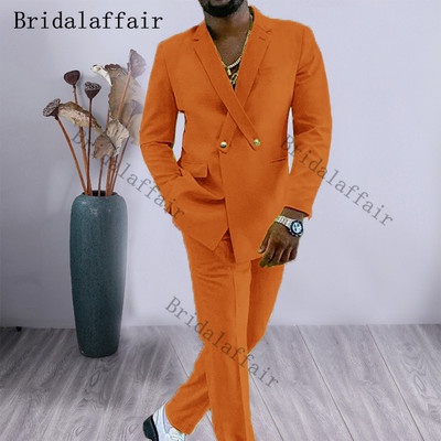 Bridalaffair Cross Lapel Design férfi öltöny narancssárga 2 részes férfi kabát nadrág egyedi divat vőlegény esküvői öltöny szmoking blézer szett