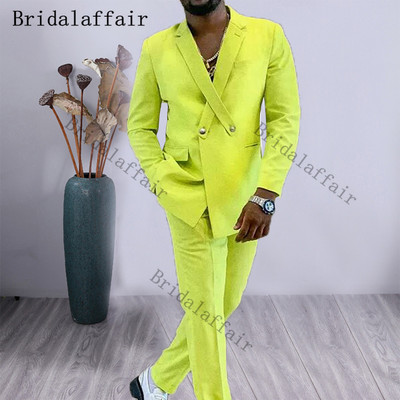 Bridalaffair Cross Lapel Design férfi öltöny narancssárga 2 részes férfi kabát nadrág egyedi divat vőlegény esküvői öltöny szmoking blézer szett