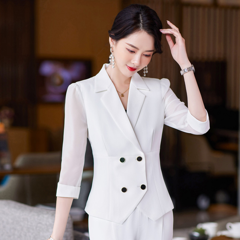 Csipke ujjú öltönyök női tavaszi új divat üzleti temperamentum formális karcsú blézer és nadrág irodai női 2 részes munkaruha