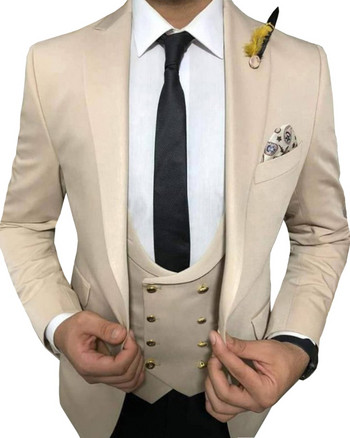 Мъжки костюми 3 бр. Slim Fit Бизнес костюми Groom Army Green Noble Grey White Tuxedos за официален сватбен костюм (блейзър+панталон+жилетка)