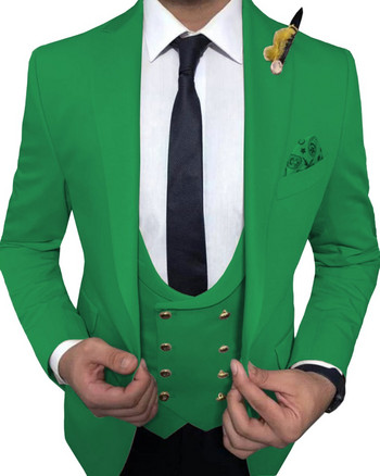 Мъжки костюми 3 бр. Slim Fit Бизнес костюми Groom Army Green Noble Grey White Tuxedos за официален сватбен костюм (блейзър+панталон+жилетка)