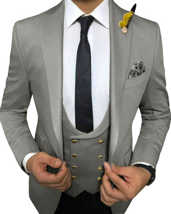 Мъжки костюми 3 бр. Slim Fit Бизнес костюми Groom Army Green Noble Grey White Tuxedos за официален сватбен костюм (блейзър+панталон+жилетка)