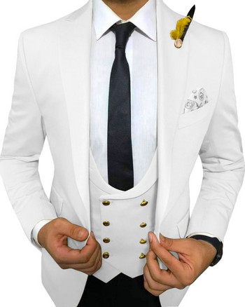 Мъжки костюми 3 бр. Slim Fit Бизнес костюми Groom Army Green Noble Grey White Tuxedos за официален сватбен костюм (блейзър+панталон+жилетка)