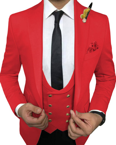 Férfi öltönyök 3 részes karcsú szabású üzleti öltönyök vőlegény hadseregzöld nemesszürke fehér szmoking formális esküvői öltönyhöz (blézer + nadrág + mellény)