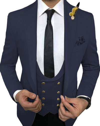 Férfi öltönyök 3 részes karcsú szabású üzleti öltönyök vőlegény hadseregzöld nemesszürke fehér szmoking formális esküvői öltönyhöz (blézer + nadrág + mellény)