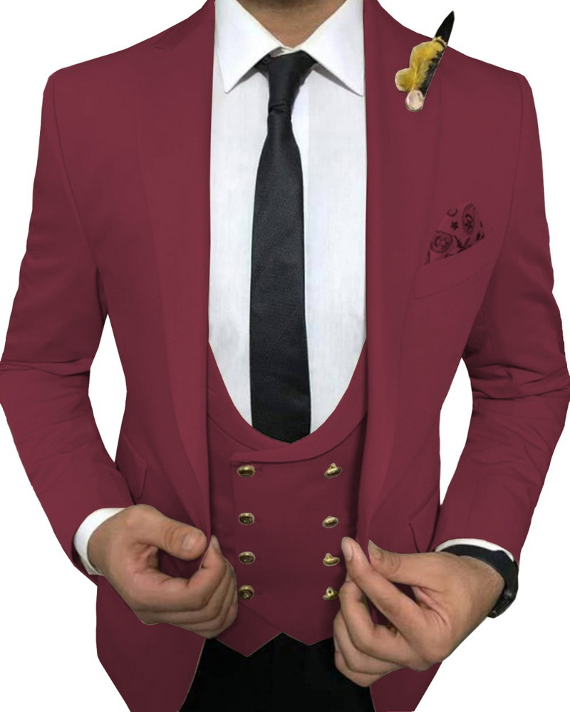 Férfi öltönyök 3 részes karcsú szabású üzleti öltönyök vőlegény hadseregzöld nemesszürke fehér szmoking formális esküvői öltönyhöz (blézer + nadrág + mellény)