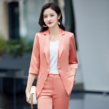 Pink Blazer Παντελόνι Κοστούμια Γυναικεία High-End Νέο επαγγελματικό μισό μανίκι μαύρο σακάκι + σετ παντελονιού OL Plus μέγεθος 3XL γυναικείο κοστούμι 2 τεμαχίων