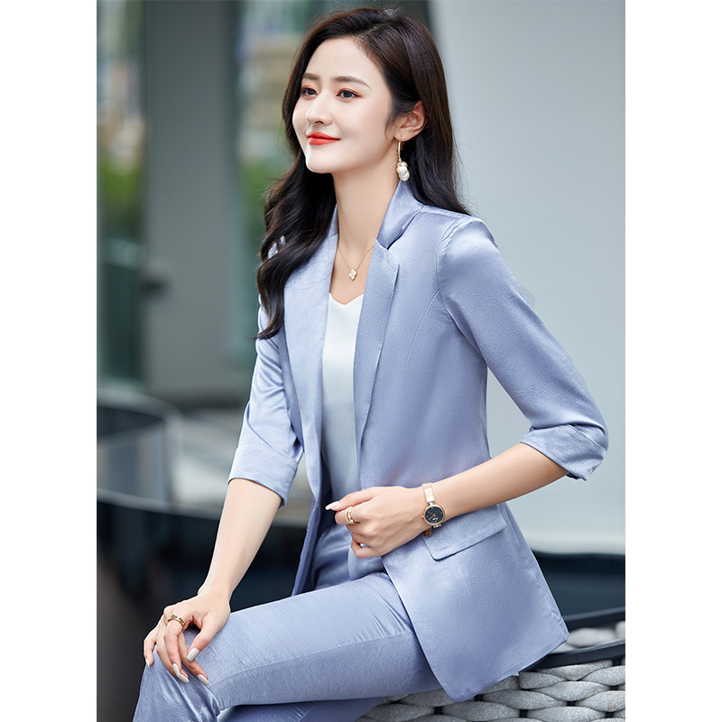 Rózsaszín blézer nadrág öltönyök női csúcskategóriás új üzleti fél ujjú fekete kabát + nadrág készletek OL Nagy méretű 3XL női öltöny 2 részes