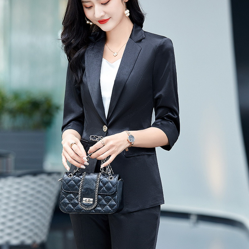 Rózsaszín blézer nadrág öltönyök női csúcskategóriás új üzleti fél ujjú fekete kabát + nadrág készletek OL Nagy méretű 3XL női öltöny 2 részes