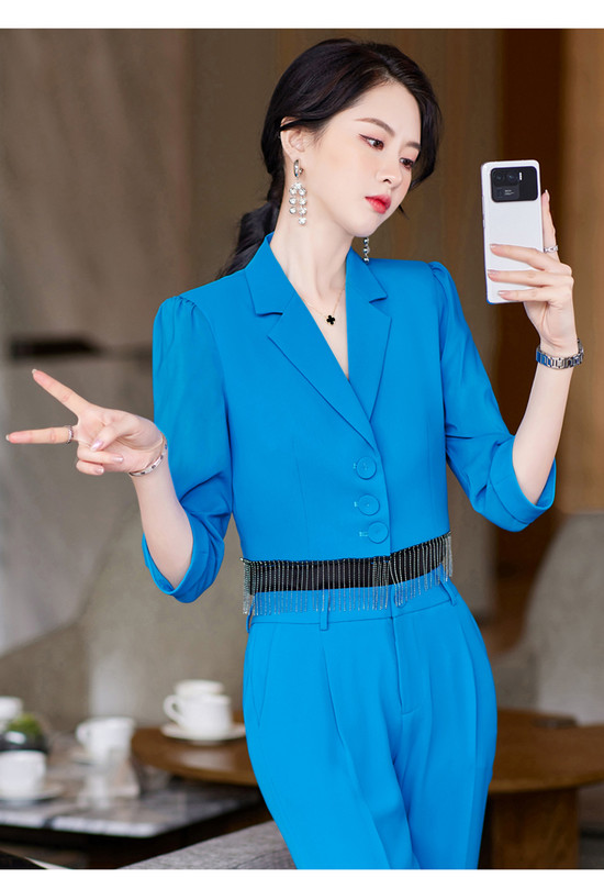 Kiváló minőségű alkalmi bojt női öltöny nadrág kétrészes szett 2022 új nyári elegáns női fehér blézer dzseki üzleti öltözék