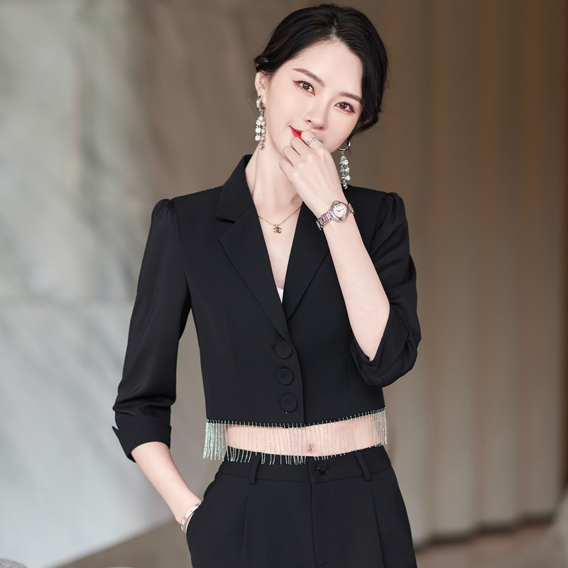 Kiváló minőségű alkalmi bojt női öltöny nadrág kétrészes szett 2022 új nyári elegáns női fehér blézer dzseki üzleti öltözék