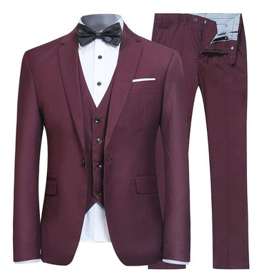 Férfi öltönyök 3 részes formális üzleti férfi öltöny Vőlegények egygombos blézer öltöny dzseki mellény és nadrág