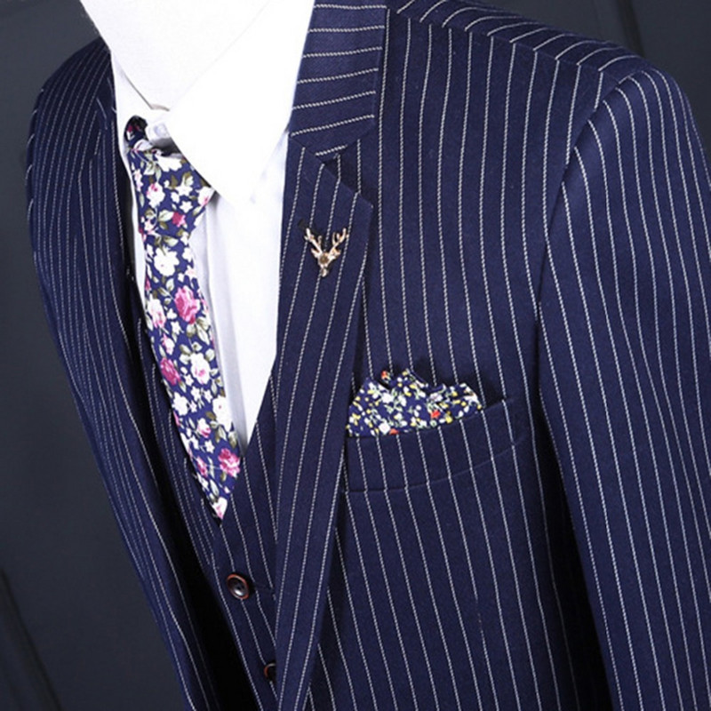Férfi öltöny 3 részes esküvői csíkos férfi öltöny csúcsos hajtókás blézer üzleti fogazott hajtókás szmoking blézer + nadrág + nadrág