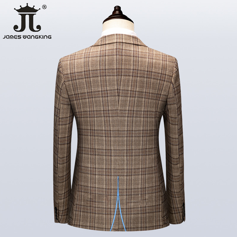 ( kabát + mellény + nadrág) 5XL barna retro kockás öltöny tavaszi és őszi brit stílusú férfi öltöny vőlegény esküvői ruha klasszikus 3 részes