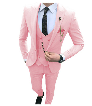Ανδρικά κοστούμια 3 τεμαχίων Slim fit Business Suites Groom Champagne Noble Grey White Tuxedos για Επίσημο Γαμήλιο κοστούμι (Blazer+Pants+Jest)
