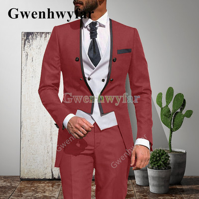 Gwenhwyfar 2021 alkalmi vőlegény szmokingok, divatos férfi esküvői öltönyök, 3 részes szett, egyedi báli, V-nyakú blézer Terno Masculino