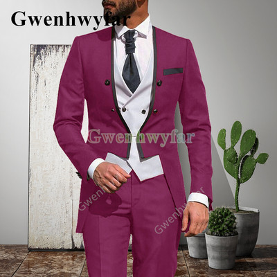 Gwenhwyfar 2021 alkalmi vőlegény szmokingok, divatos férfi esküvői öltönyök, 3 részes szett, egyedi báli, V-nyakú blézer Terno Masculino
