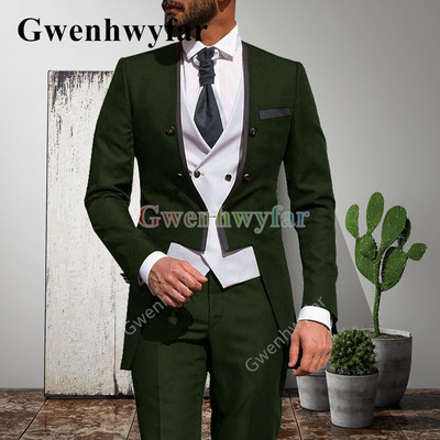 Gwenhwyfar 2021 alkalmi vőlegény szmokingok, divatos férfi esküvői öltönyök, 3 részes szett, egyedi báli, V-nyakú blézer Terno Masculino