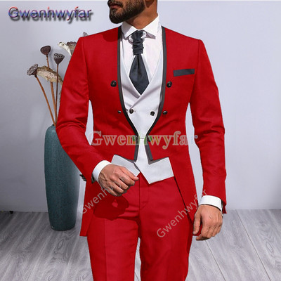 Gwenhwyfar 2021 alkalmi vőlegény szmokingok, divatos férfi esküvői öltönyök, 3 részes szett, egyedi báli, V-nyakú blézer Terno Masculino