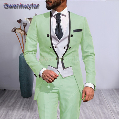 Gwenhwyfar 2021 alkalmi vőlegény szmokingok, divatos férfi esküvői öltönyök, 3 részes szett, egyedi báli, V-nyakú blézer Terno Masculino