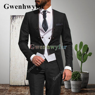Gwenhwyfar 2021 alkalmi vőlegény szmokingok, divatos férfi esküvői öltönyök, 3 részes szett, egyedi báli, V-nyakú blézer Terno Masculino