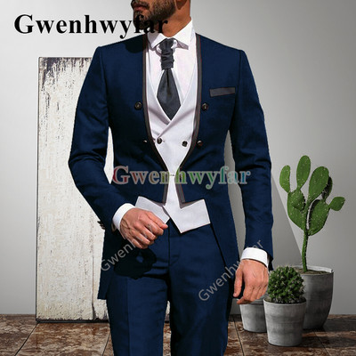 Gwenhwyfar 2021 alkalmi vőlegény szmokingok, divatos férfi esküvői öltönyök, 3 részes szett, egyedi báli, V-nyakú blézer Terno Masculino